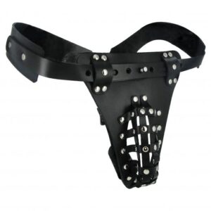 The Net Leather Male Chastity Belt With Anal Plug Harness