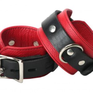 Strict Leather Deluxe Black And Red Locking Wrist Cuffs