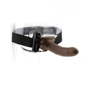 8 inches Vibrating Hollow Strap On Brown