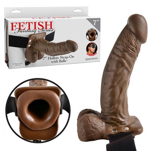 Fetish Fantasy 7 inches Hollow Strap On with Balls Brown - Image 4