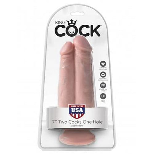 King Cock 7 inches Two Cocks One Hole Beige Dildo - Image 3