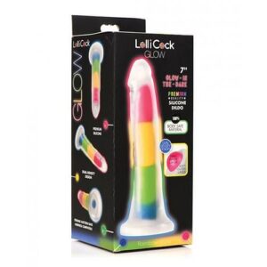 Curve Toys Lollicock 7" Glow In The Dark Silicone Dildo - Rainbow