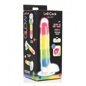 Curve Toys Lollicock 7" Glow In The Dark Silicone Dildo W/balls - Rainbow