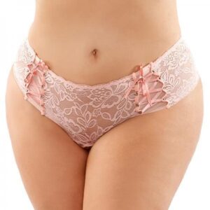 Magnolia Crotchless Lace Boyshort With Lace-up Panel Details Light Pink Queen