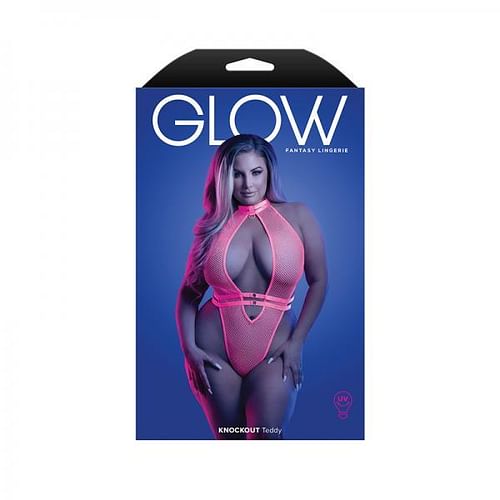 Glow Knockout Fishnet Teddy W/detachable Thong - Neon Pink Qn - Image 2