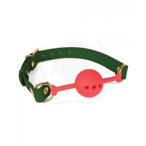 Spartacus Silicone Ball Gag W/green Pu Straps - 46 Mm