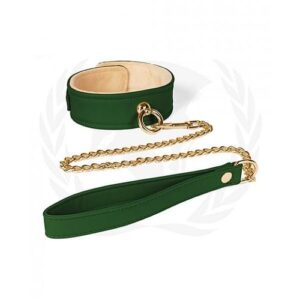 Spartacus Plush Lined Pu Collar & Chained Leash - Green