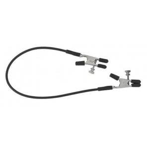 Blackline Adjustable Alligator Nipple Clamps With Rubber Tether - Black