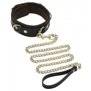 Spartacus Collar & Leash Brown Leather Gold Accent Hardware