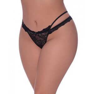 Ooh La Lace Cross Strap Split Crotch Tanga Panty Black Qn