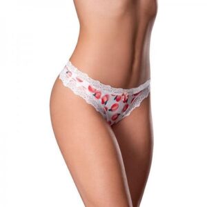 Sweet Treats Crotchless Thong W/wicked Sensual Care Peach Lube - White S/m