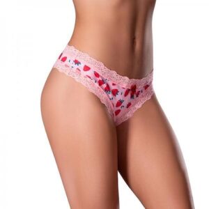 Sweet Treats Crotchless Thong W/wicked Sensual Care Strawberry Lube - Pink S/m