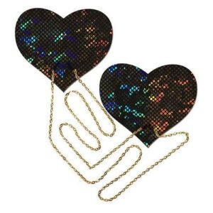 Black Shattered Disco Ball Heart With Gold Chains Pasties