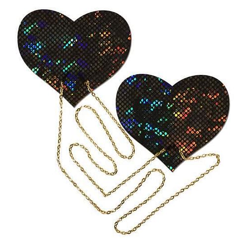 Black Shattered Disco Ball Heart With Gold Chains Pasties