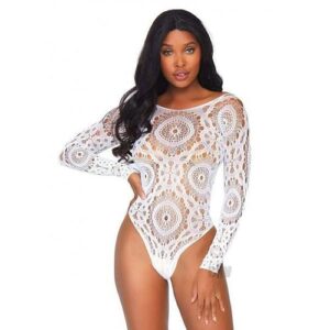 Crochet Lace Crotch Thong Teddy M/l Whit