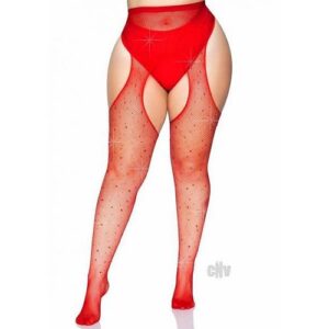 Crystalized Net Suspender Hose 1x/2x Red