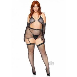 Rhinestone Garter/bikini 5pc 1x-2x Blk