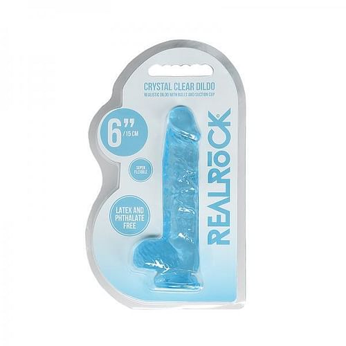 Realrock 6in Realistic Dildo W/ Balls Clear Blue - Image 2