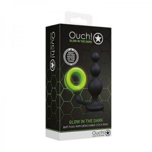 Shots Ouch Beads Butt Plug W/cock Ring - Glow In The Dark