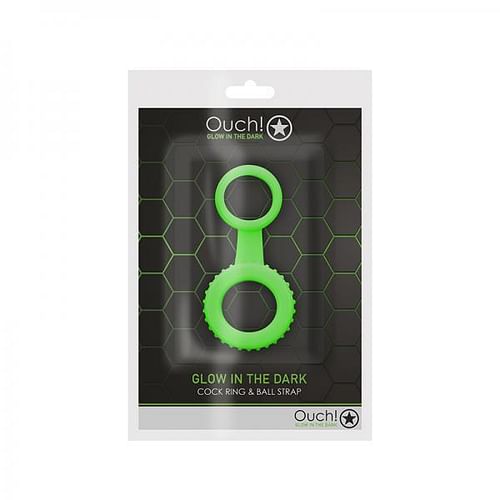 Ouch! Glow Cock Ring & Ball Strap - Glow In The Dark - Green