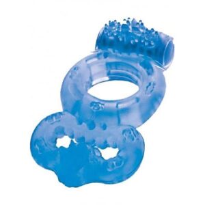 The Macho Double Ring Clitoral And Testicular Stimulation Vibrating Cockring Waterproof Blue