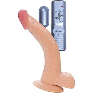 All American Whopper 8 inches Curved Vibrating Dong, Balls Beige