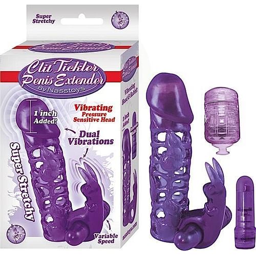 Clit Tickler Penis Extender Vibrating Sleeve Purple - Image 3