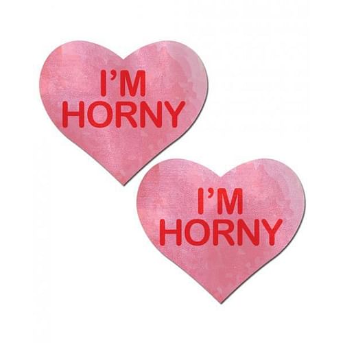Pastease I'm Horny Heart Pasties Pink Red O/S