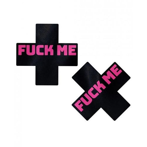 Pastease Liquid Black Cross Pink F*ck Me Pasties - Image 2