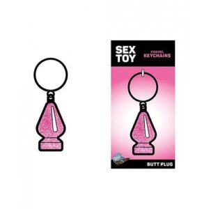 Wood Rocket Butt Plug Keychain - Pink Glitter