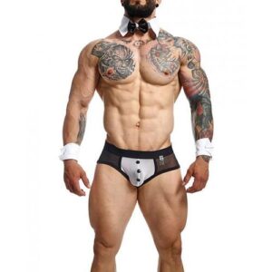 Male Basics Mob Maitre D Brief, Bow & French Cuffs Black/white Lg