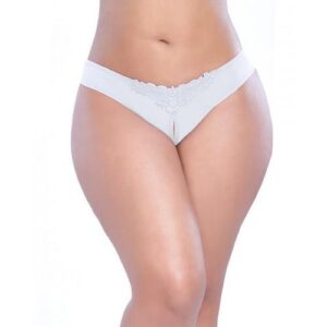Crotchless Thong with Pearls White 3X/4X