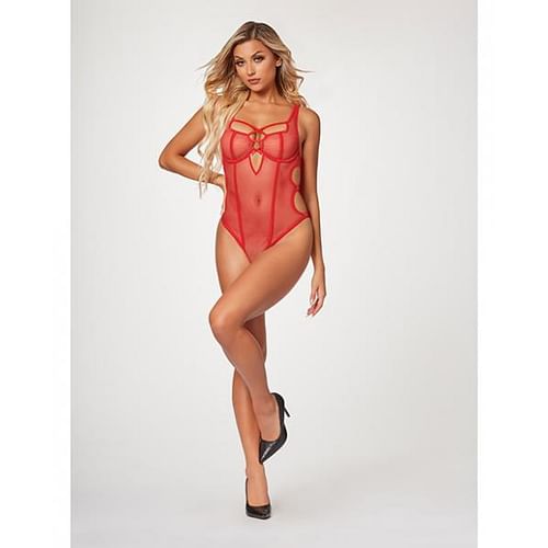 Fishnet Strappy High Cut Leg Teddy Red Md