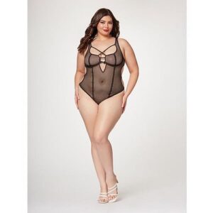 Fishnet Strappy High Cut Leg Teddy Black 3x/4x