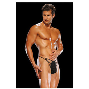 Male power g-string w/straps and rings small/medium - black