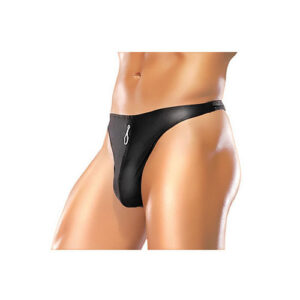 Male power zipper thong black l/xl