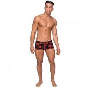 Kiss Me Stretch Mesh Mini Shorts Black Red Small