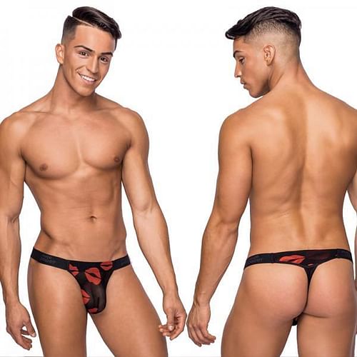 Kiss Me Mesh Micro Thong V Black Red S/M - Image 2