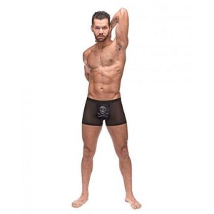 Private Screening Micro Mesh & Modal Skull Pouch Short Black Lg