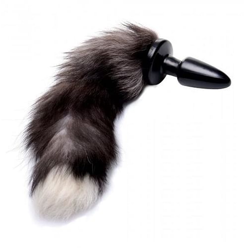 Tailz Grey Fox Tail Faux Fur Anal Plug Black White - Image 2
