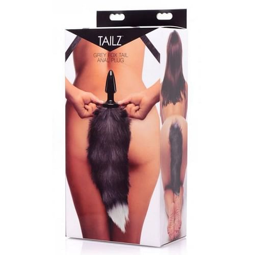Tailz Grey Fox Tail Faux Fur Anal Plug Black White - Image 4