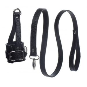Ball Stretcher With Leash Black Leather