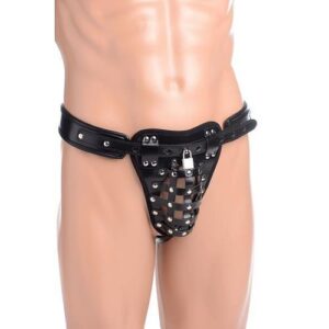 Netted Male Chastity Jock Black Leather O/S