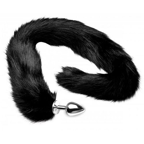 Extra Long Mink Tail Metal Anal Plug Black - Image 2
