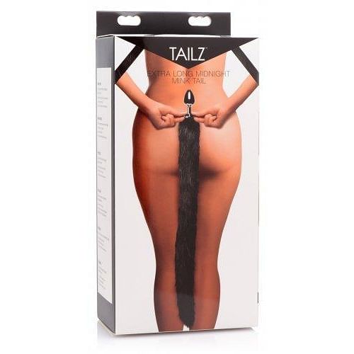 Extra Long Mink Tail Metal Anal Plug Black - Image 4