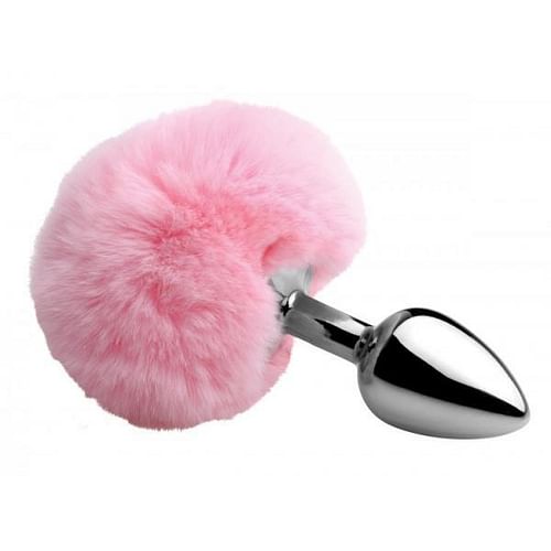 Fluffy Bunny Tail Anal Metal Butt Plug Pink - Image 2