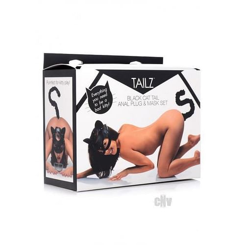 Cat Tail Anal Plug And Mask Set Black - Image 4