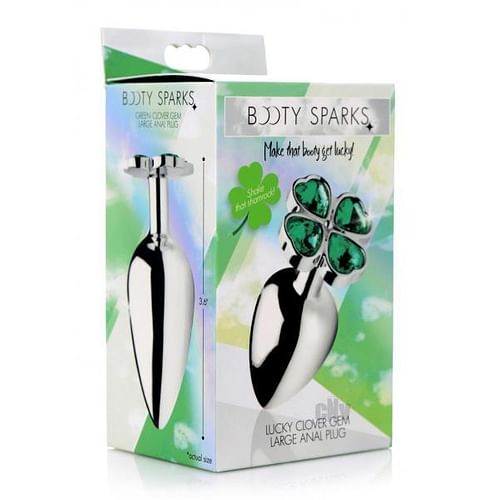 Booty Sparks Lucky Clover Gem Anal Plug Large Silver - Image 4