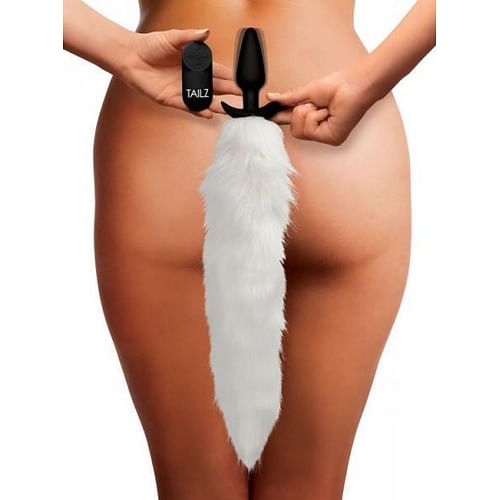 Vibrating White Fox Tail Slender Anal Plug - Image 2