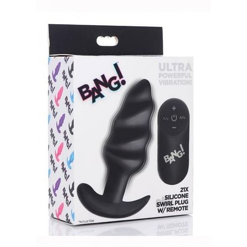 Remote Control 21x Vibrating Silicone Swirl Butt Plug - Black - Image 2